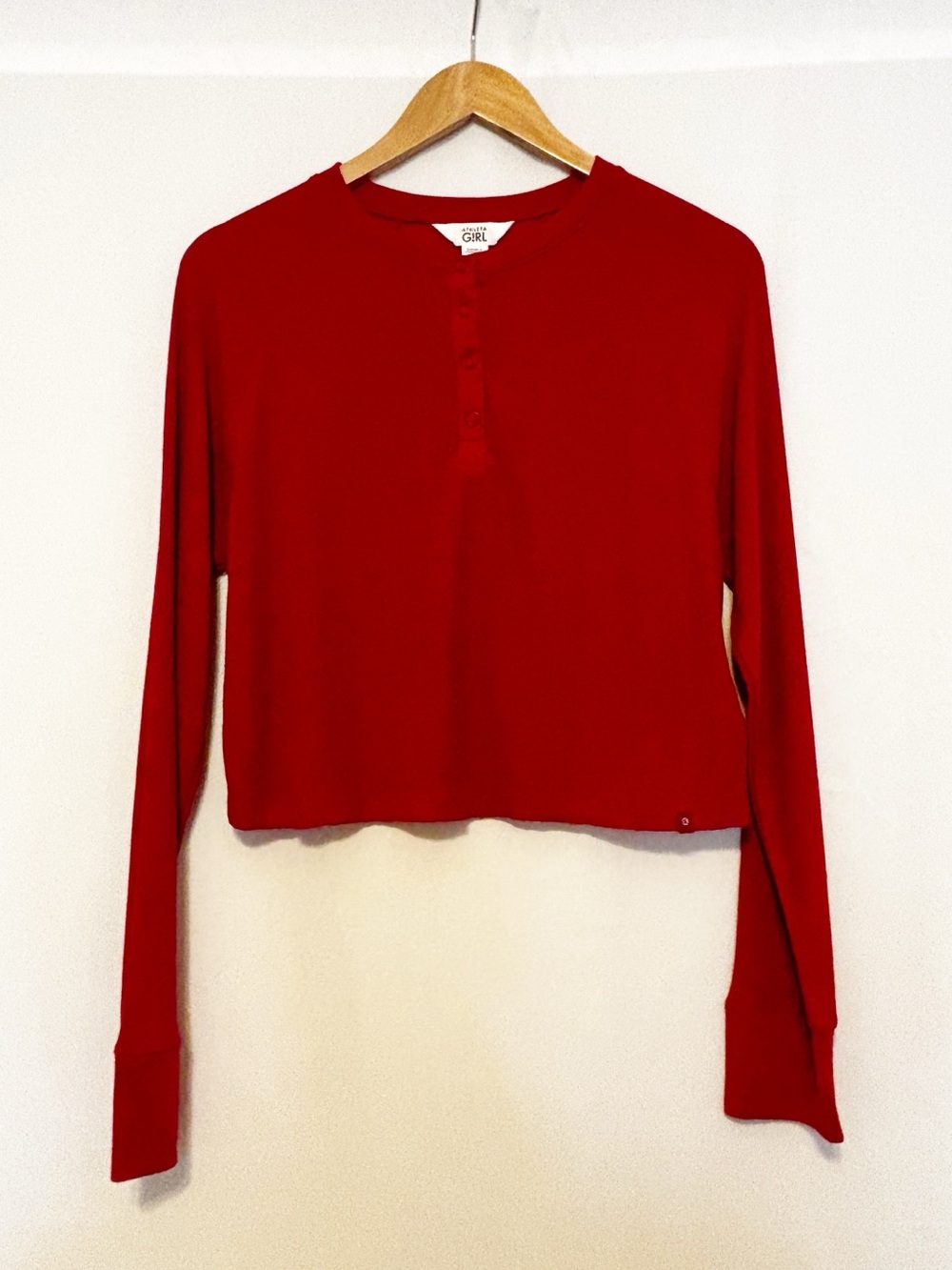 Athleta Girl Red Henley Long Sleeve Crop Top size XXL 16